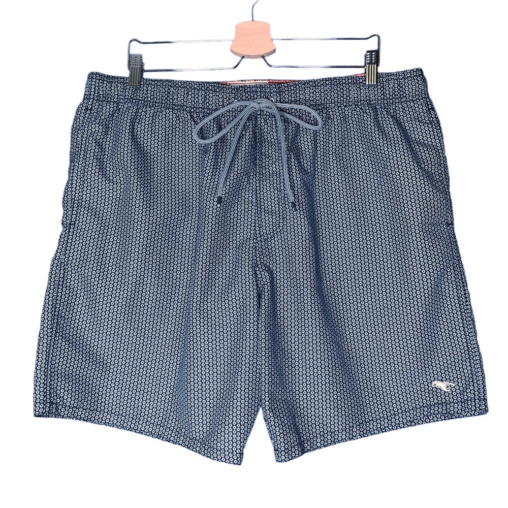 Ted Baker London Swim Trunks Shorts Mesh Lined Navy Blue White Patterns XXL